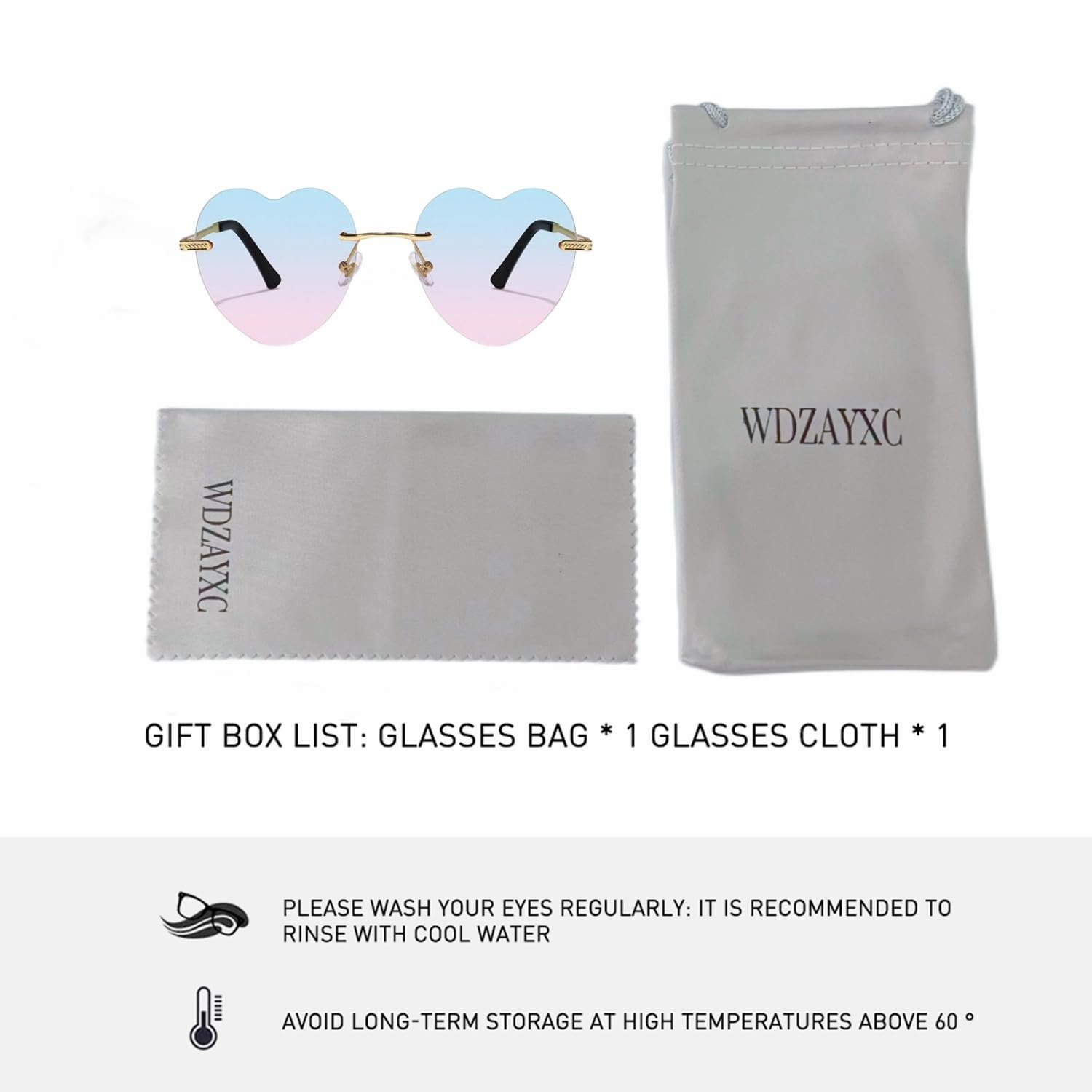 Сонцезахисні окуляри у формі серця без оправи WDZAYXC, мінімалістичні, милі та модні, фото №5