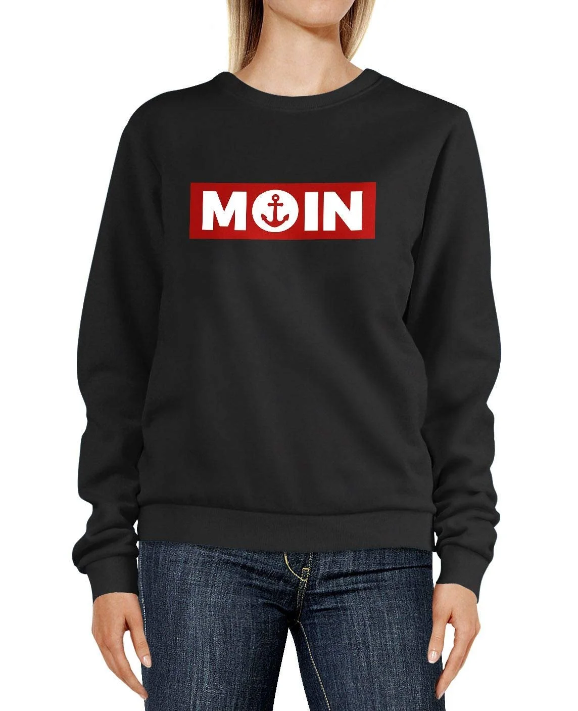 Женский свитшот Neverless Moin North German Morning Anchor Badge Джемпер с круглым вырезом, фото №1 Женский свитшот Neverless Moin North German Morning Anchor Badge Джемпер с круглым вырезом, фото №1