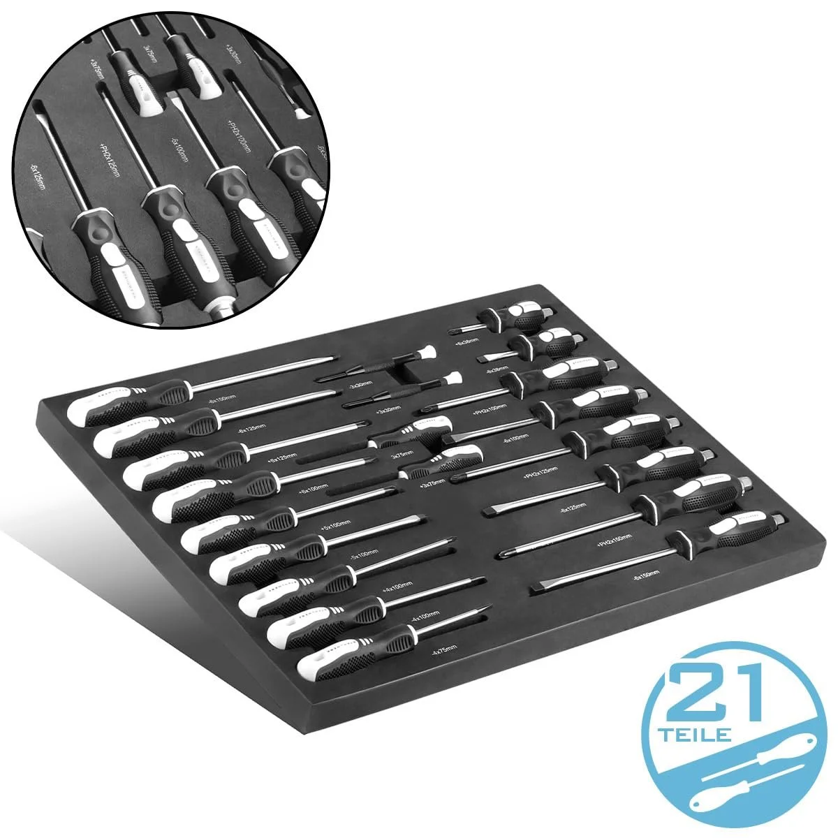 Набір викруток STAHLWERK 21 предмет PH та SL зі спіненим ложементом для інструментального візка, фото №2