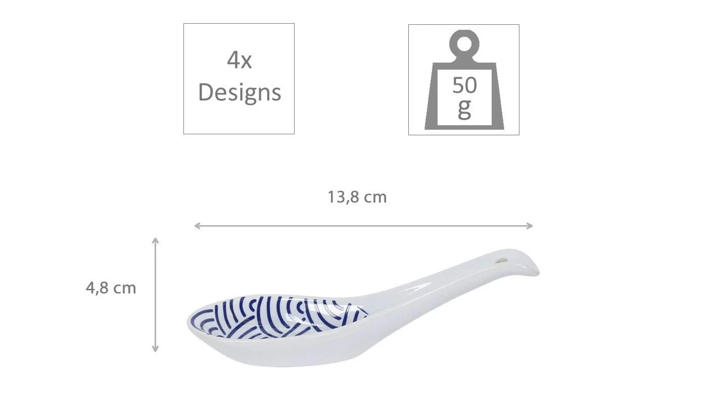 Ложка для супа TOKYO design studio Nippon Blue Сине-белая, набор 4 шт, 4 x азиатские ложки, 138 x 48 см, азиатский фарфор, японский дизайн, фото №6