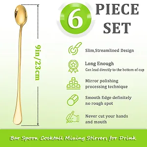 Ложка Тип Latte Macchiato Brand Favuit 23 см, Набір з 6 штук, з нержавіючої сталі, для розмішування кави synthetic.ua - Фото 1