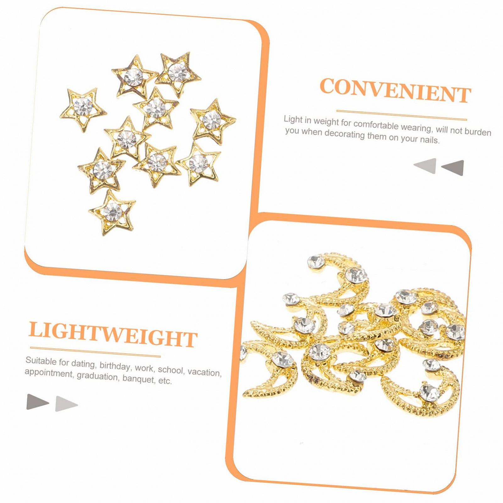 Металлические украшения для ногтей Звезда и Луна, Набор 30 шт, фото №2