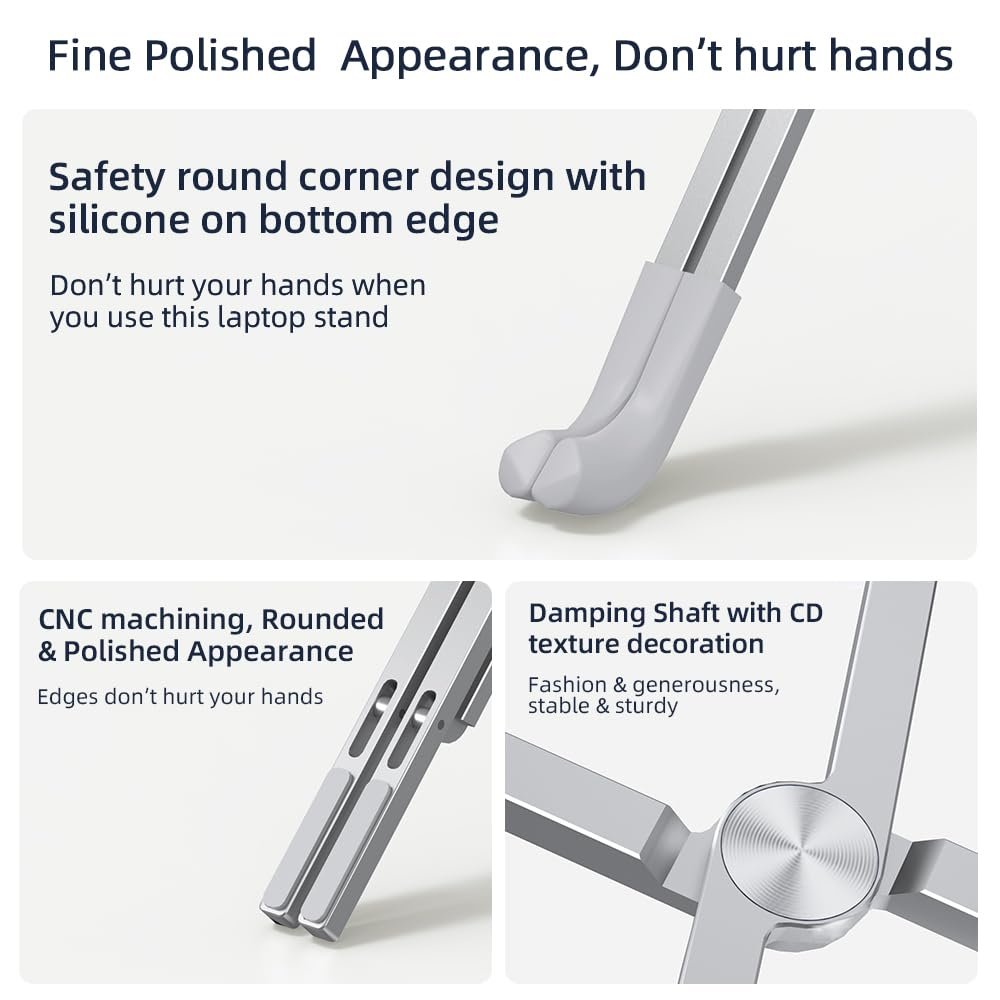 Підставка для ноутбука, підставка для блокнота, тримач, складаний, портативний, алюмінієвий, срібний, 23 x 22 x 9 см, фото №5 Підставка для ноутбука, підставка для блокнота, тримач, складаний, портативний, алюмінієвий, срібний, 23 x 22 x 9 см, фото №5