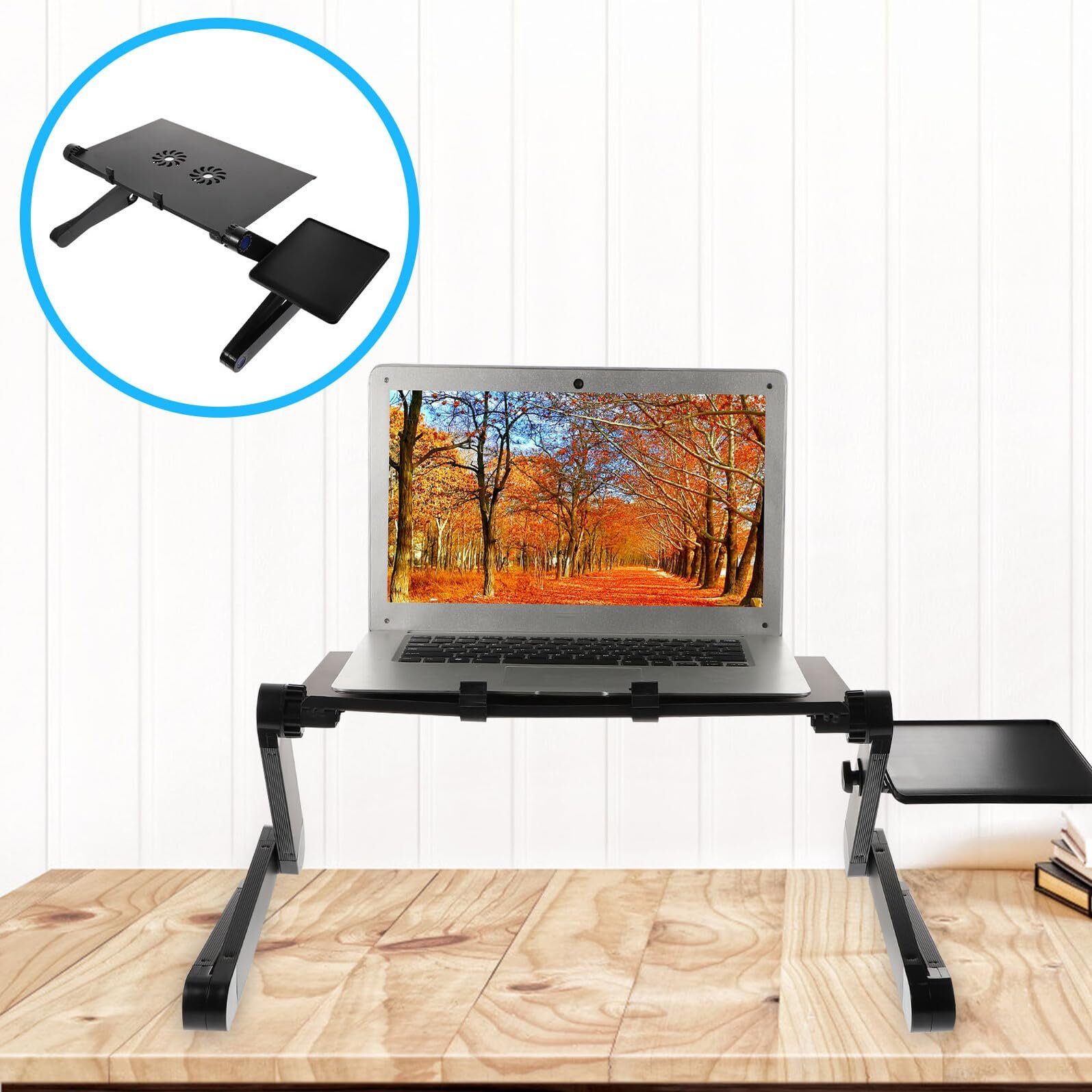 Підставка для ноутбука Yardenfun з алюмінієвого сплаву, регульована по висоті, зі складаним тримачем для ергономічної роботи, вентильована охолоджуюча, фото №2