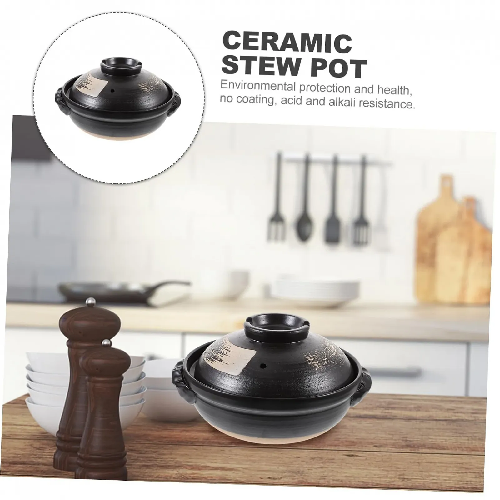 Кастрюля ULTECHNOVO Керамическая 900 мл Термостойкая с крышкой и ручками, фото №6