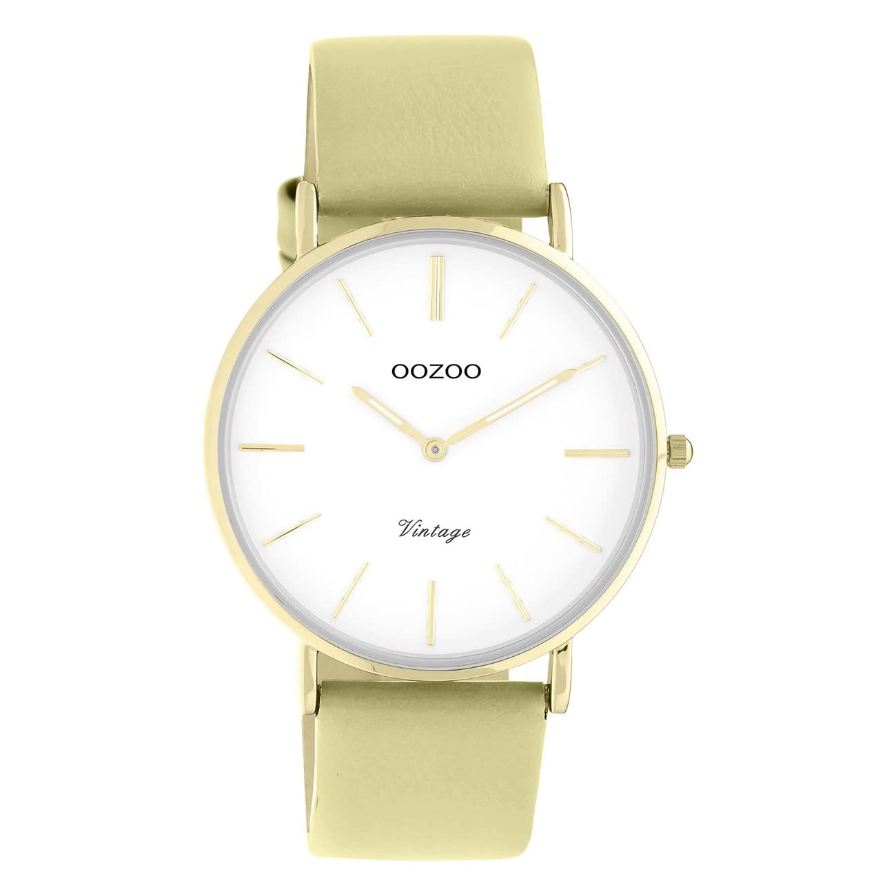 Женские часы Oozoo Vintage Series UOC20306 Аналоговые Кожа Песочный Желтый Зеленый UOC20306, серебристый / белый, Ремешок., фото №1