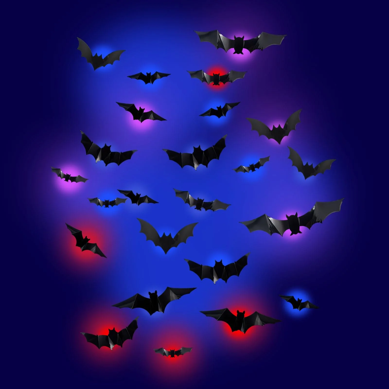 Наклейки на стіну Halloween Bats 3D DIY LED 24 шт. PVC Кажани, фото №1