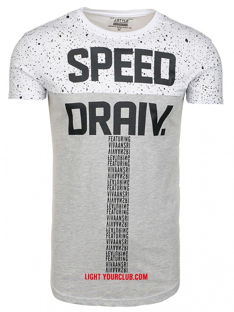 Футболка мужская удлиненная бело-серая с принтом J Style, фото №2