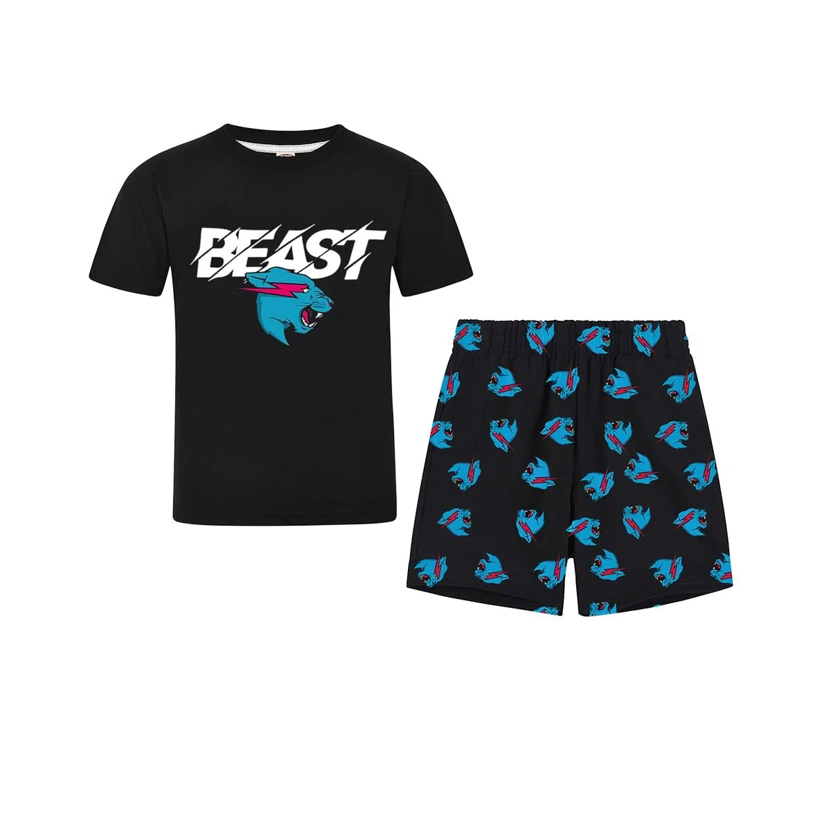 Комплект піжамний MrBeast Футболка та шорти Чорний з синім принтом пантери, фото №1