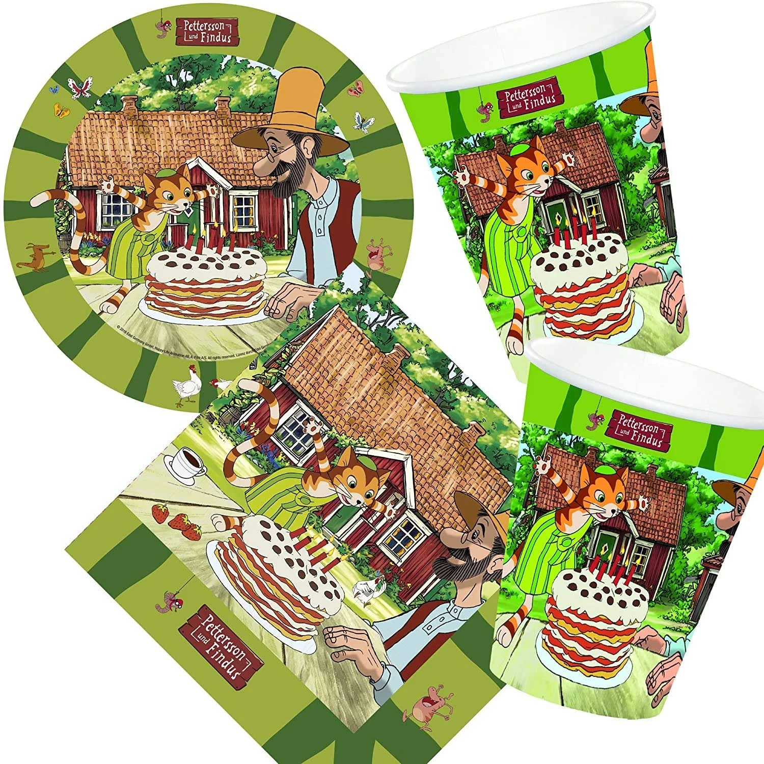 Набір посуду для вечірки Тарілки Чашки Серветки Pettersson and Findus 52 шт для 16 дітей, фото №1