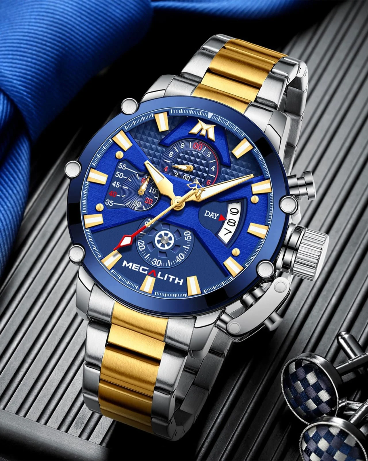 Чоловічий годинник-хронограф MEGALITH з великим циферблатом, аналоговий, водонепроникний, фото №4 Чоловічий годинник-хронограф MEGALITH з великим циферблатом, аналоговий, водонепроникний, фото №4