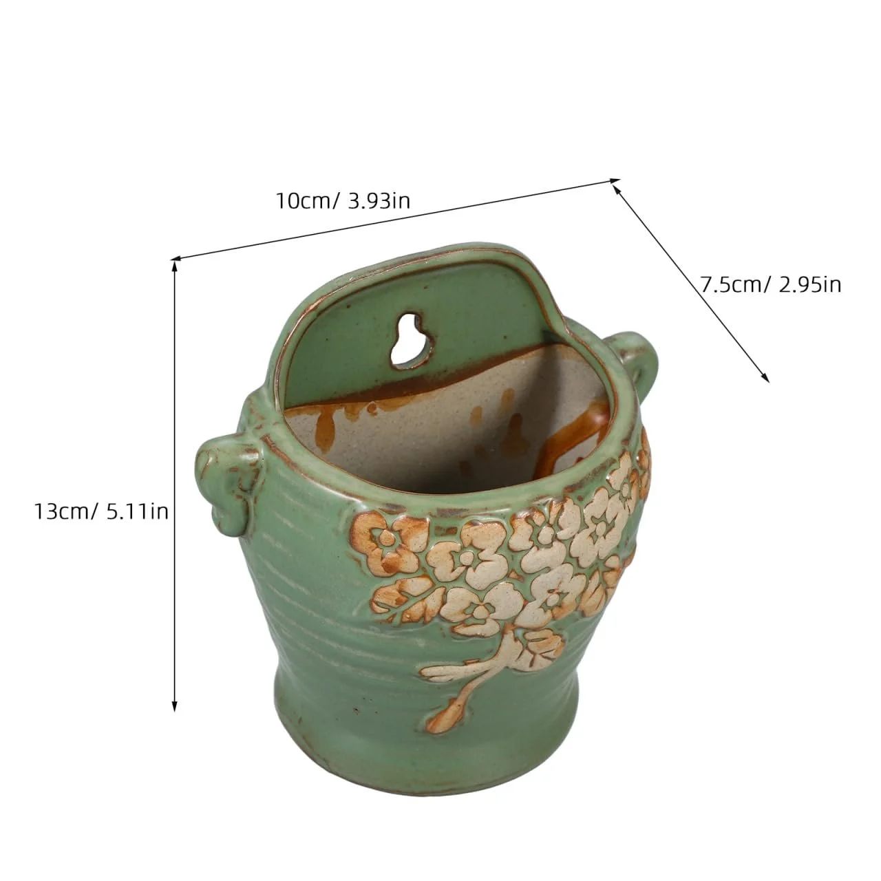 Квітковий горщик настінний керамічний у стилі ретро для сукулентів та кактусів, фото №3