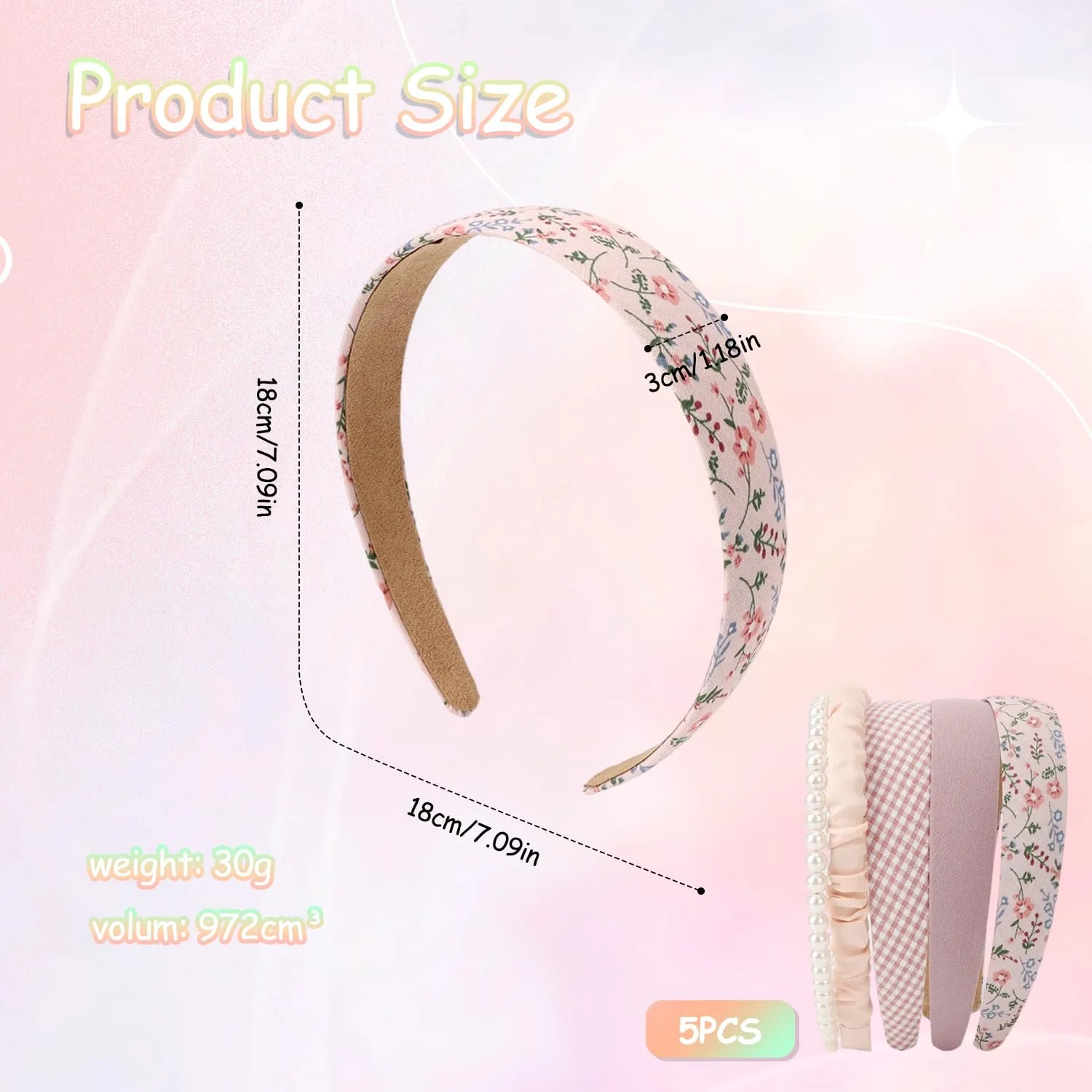 Набір з 5 обручів на голову з перлами та квітковим візерунком, фото №8