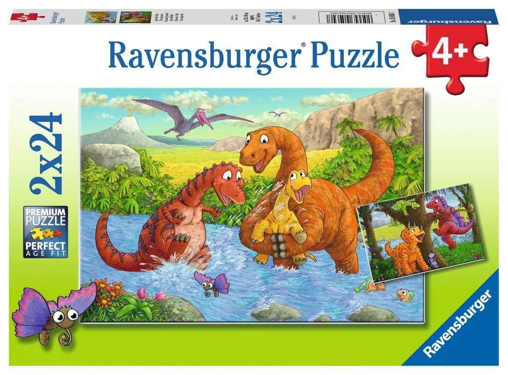 Детский пазл Ravensburger 05030 Playing Dinosaurs 2 x 24 детали, фото №1