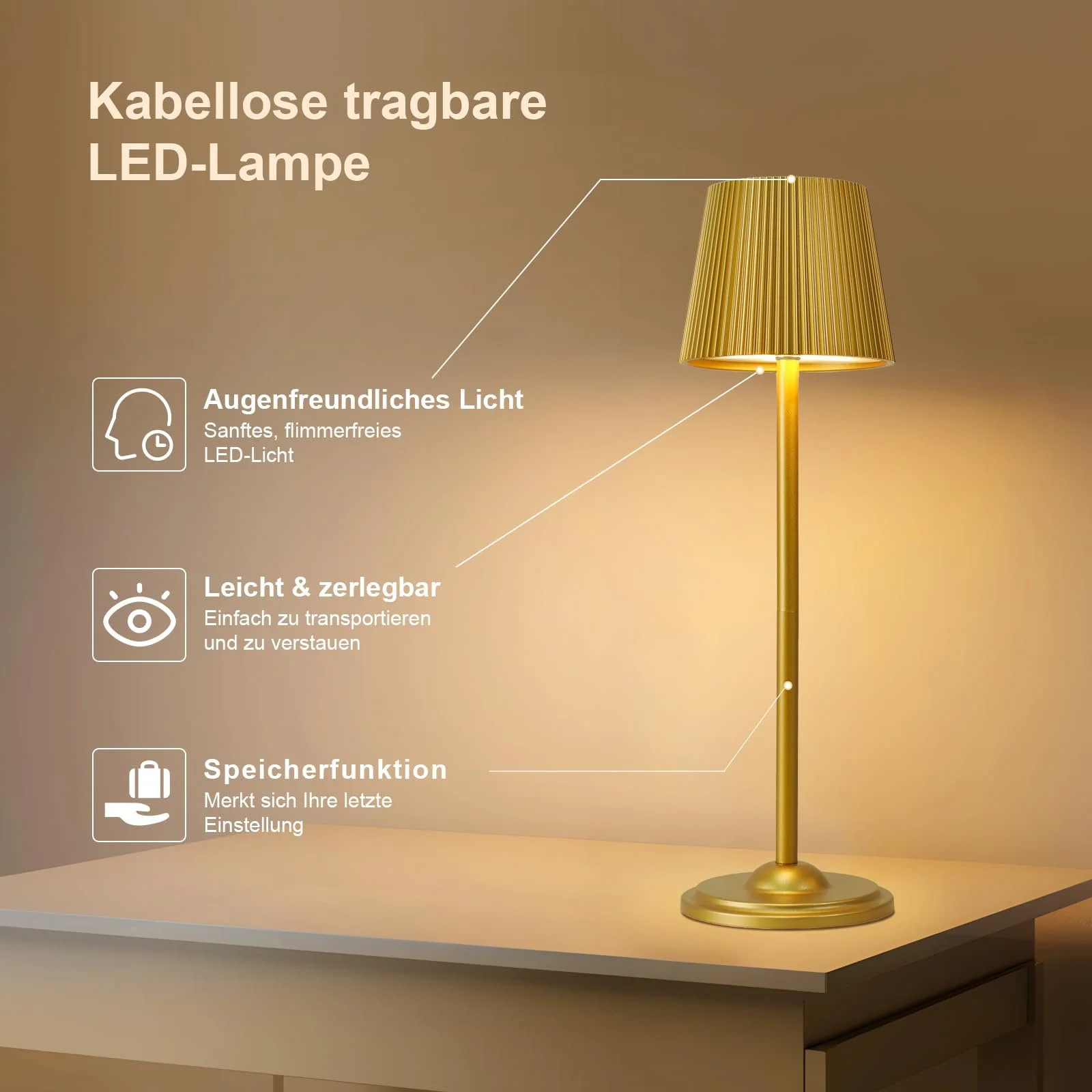 Світлодіодна настільна лампа Бездротова Регульована за висотою Сенсорна Металева Чорна, фото №4