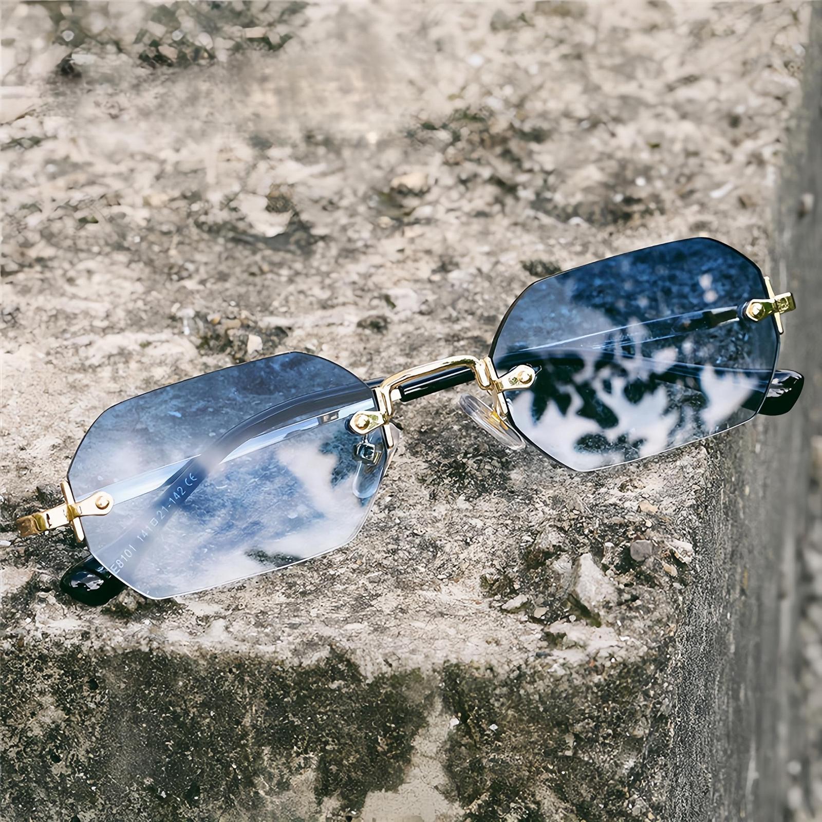 Прямокутні сонцезахисні окуляри QVKUUT Безрамкові Модні ретро, фото №4