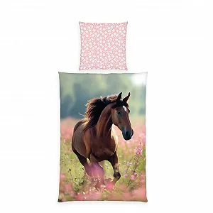 Постільна білизна Herding Young Collection Кінь 135 х 200 см 80 х 80 см Бавовна Renforcé На блискавці Різнокольорова - Фото 1