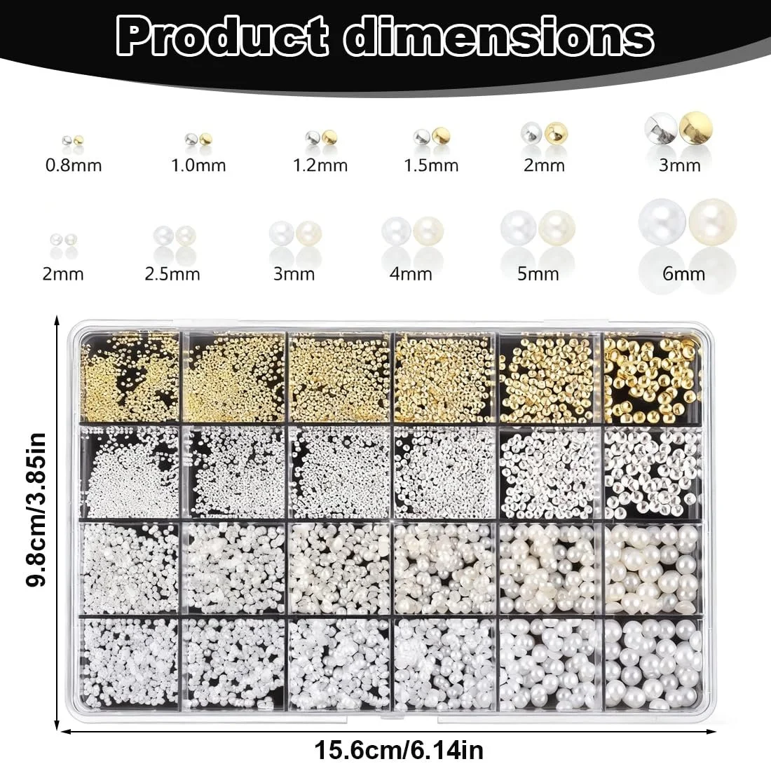 Бусины для ногтей Flatback Beads 1 Box Gold Silver White Beige Rhinestones DIY Nail Art Decor, фото №2