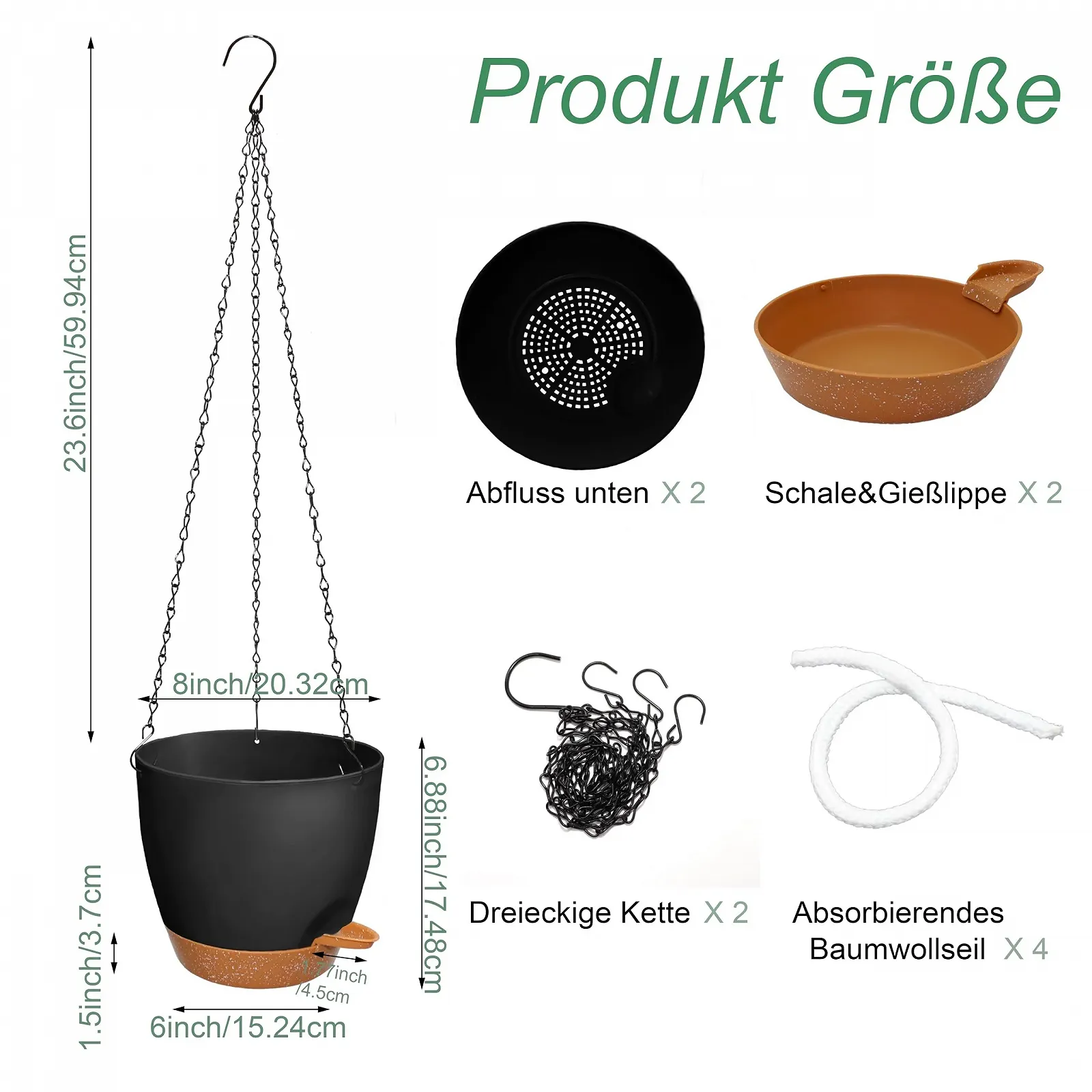 Подвесной горшок для цветов с автополивом Набор 2 шт. Пластик 20.5 см, фото №2