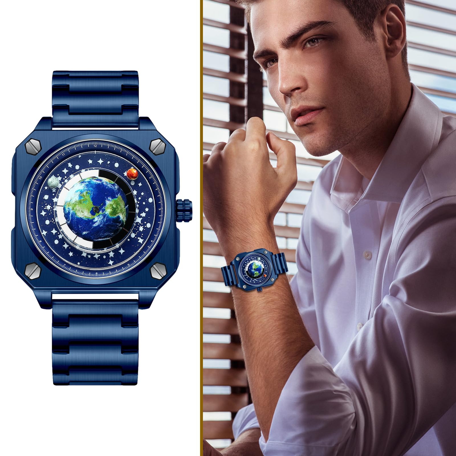 Часы Avaner Universe Starry Sky Мужские квадратный корпус Нержавеющая сталь, фото №7