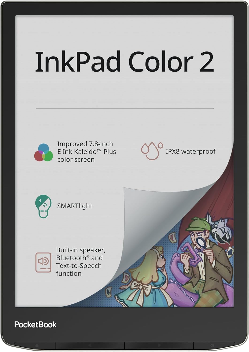 Электронная книга 7.8" PocketBook InkPad Color 2 / 32ГБ / Android 13 / Wi-Fi / Bluetooth / Цветной сенсорный E-Ink экран (1872 х 1404) / Настраиваемая яркость / Влагозащищенность IPX8 / Динамики / 3 недели работы от батареи (PB743C-N-WW), фото №1