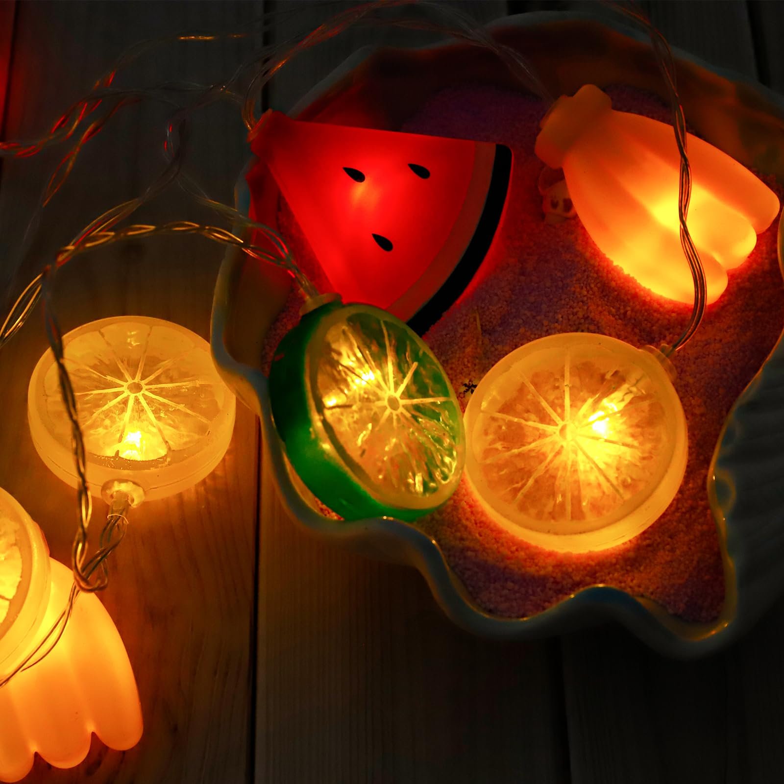 Гірлянда ENLACE світлодіодна, 2 м, 10 LED, фруктова, на батарейках, кавун, лайм, лимон, банан, фото №5