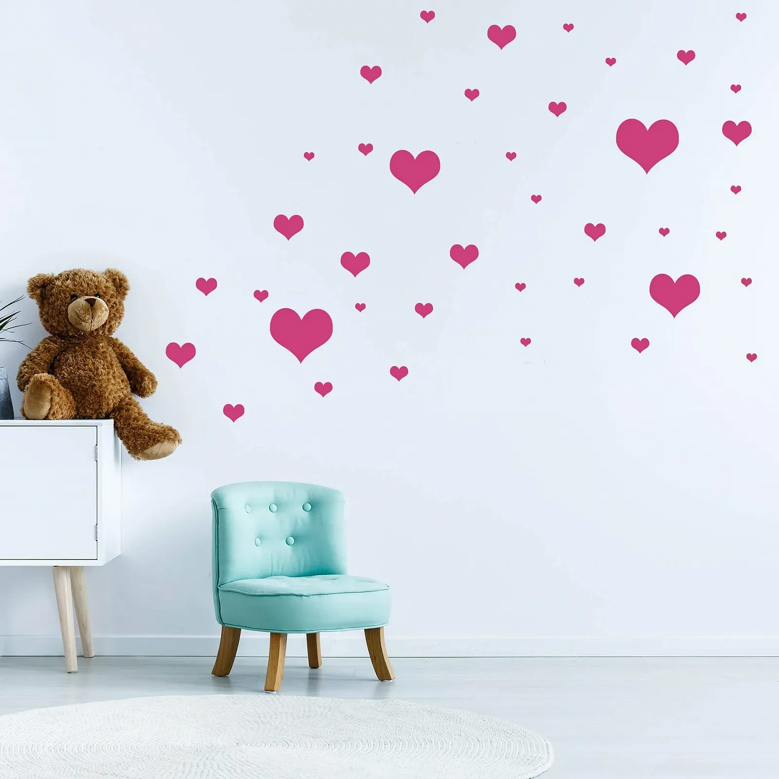 Набор наклеек на стену Сердечки 40 шт. Розовый, фото №1
