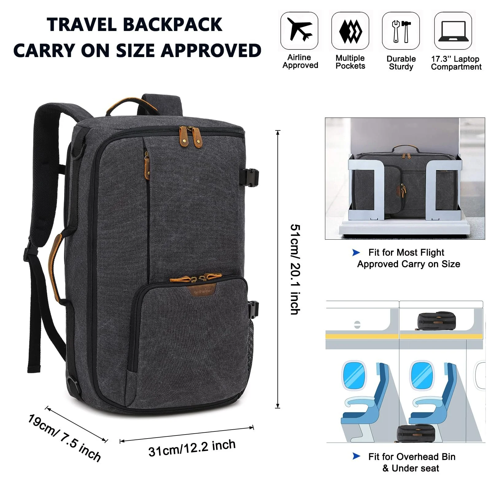 Рюкзак для ноутбука G-FAVOR 40L 15.6-17.3 дюйма Холщовый, фото №6