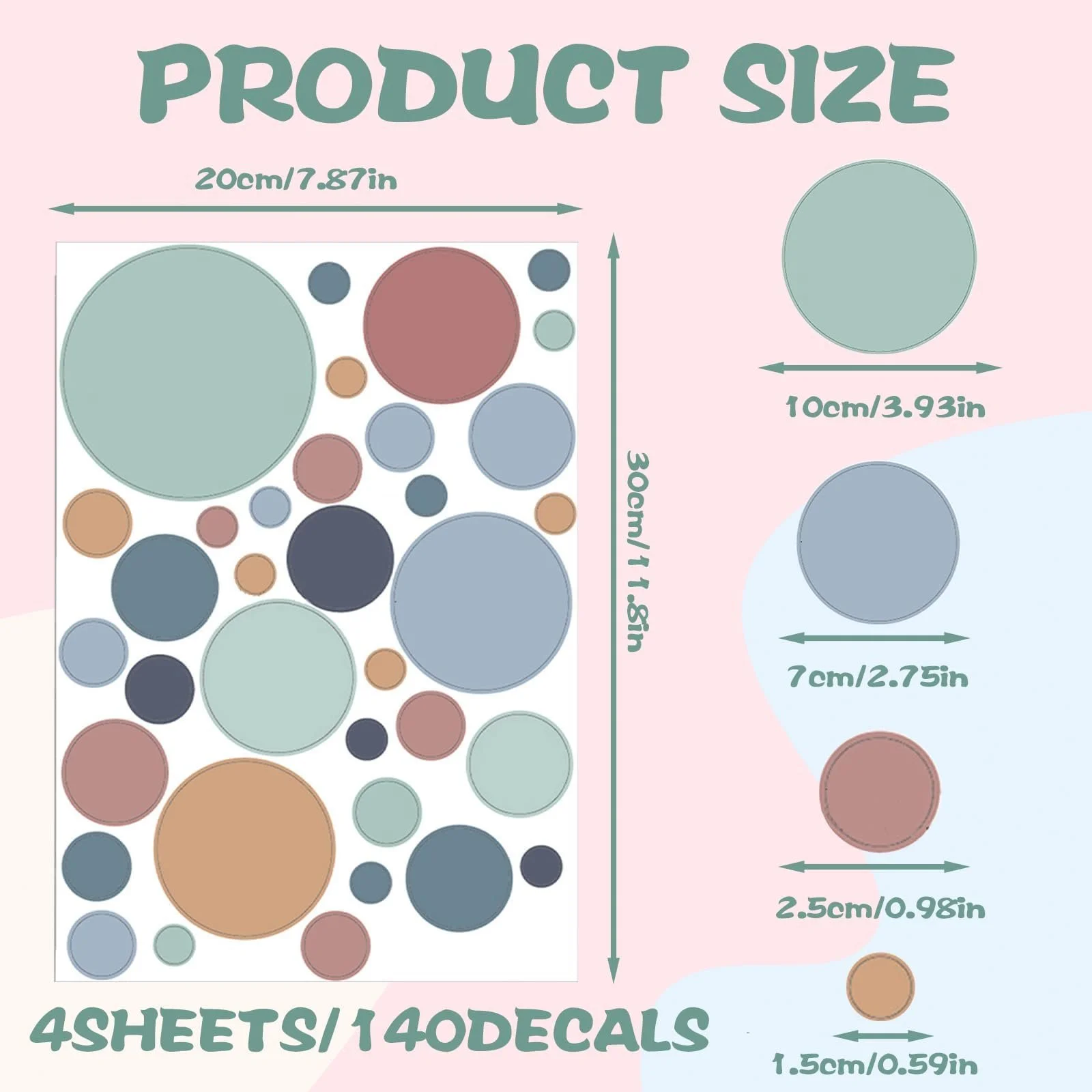 Наклейки на стіну 140 Dots 4 листи 20 x 30 см Pastel Colours, фото №2 Наклейки на стіну 140 Dots 4 листи 20 x 30 см Pastel Colours, фото №2