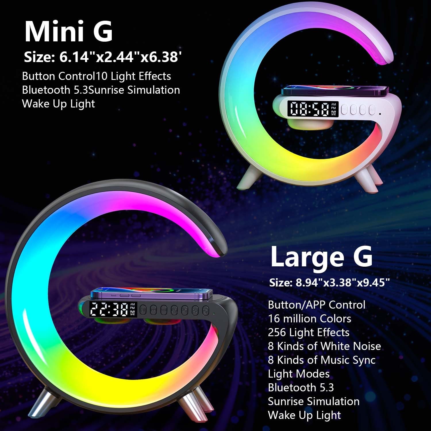 Настільна лампа G-lamp G-series Атмосферна Бездротова зарядка Bluetooth-колонка Будильник, фото №8