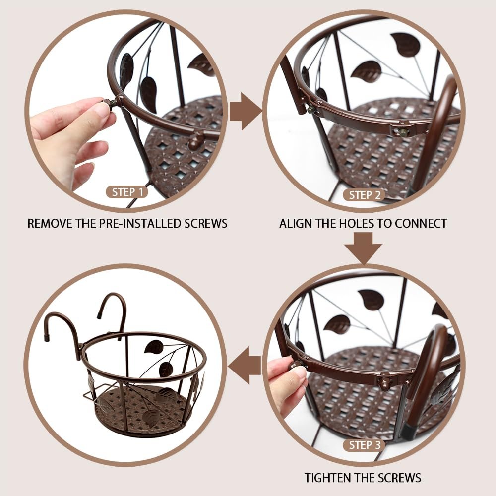 Кошики для рослин на перила Ковані 3 шт. 21.8 x 17.8 x 11.9 см Шампань, фото №5