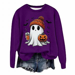 Милые Хэллоуинские свитшоты для женщин с длинными рукавами, удобные графические пуловеры Halloween Hexe, трендовые Halloween, жуткие свитшоты с круглым вырезом, модный топ осень, легкий, 2025, Workou - Фото 1