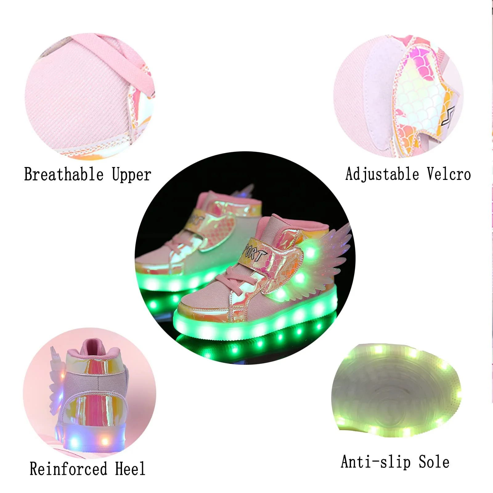 Кросівки YUNICUS з крилами та підсвічуванням для дівчат, дитячі LED-кросівки зі світлодіодами, фото №4