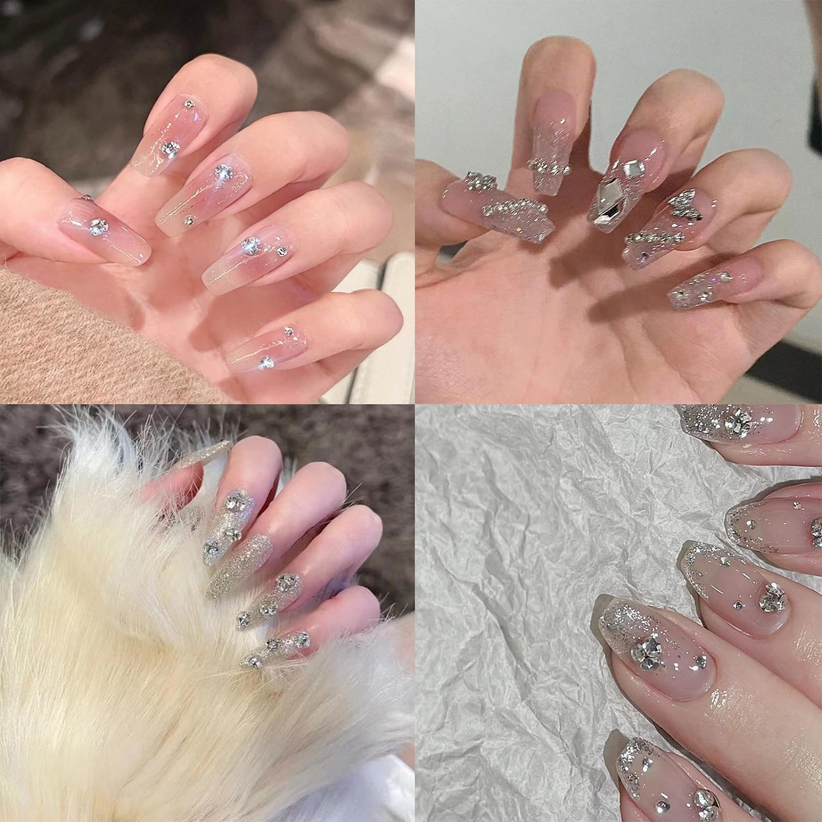 Стразы Самоклеящиеся Блестящие Камни 1792 шт Серебряные Микс Размеров с пинцетом, фото №3