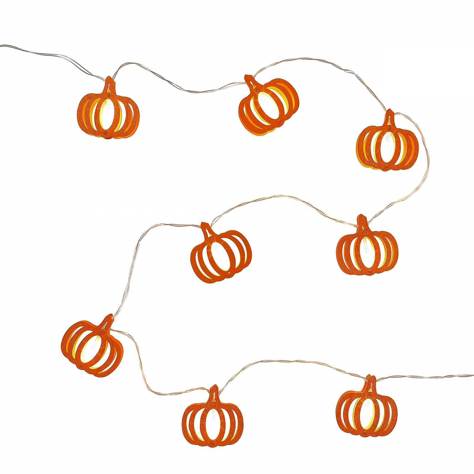 Гирлянда Lights4fun Тыква, 10 LED, деревянная, на батарейках, осеннее украшение для дома, с таймером, оранжевый, фото №4