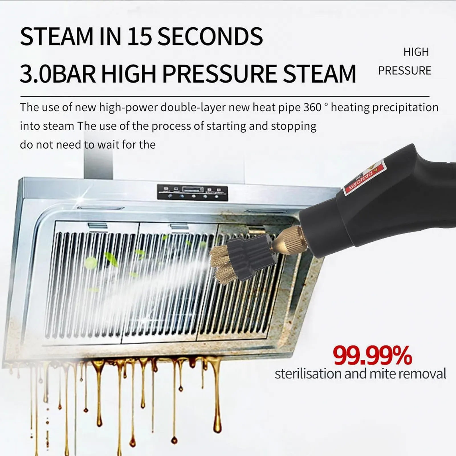 Ручний пароочисник 1500 Вт 105°C з 4 аксесуарами та 6 рівнями регулювання, фото №6