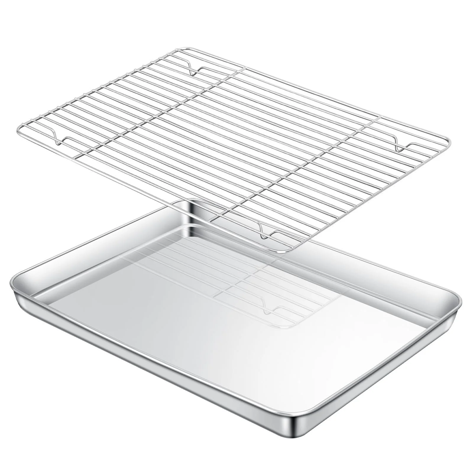 Противень для выпечки Cozary с решеткой для охлаждения 31,5 x 24,5 x 2,5 см нержавеющая сталь 304 прямоугольный, фото №1