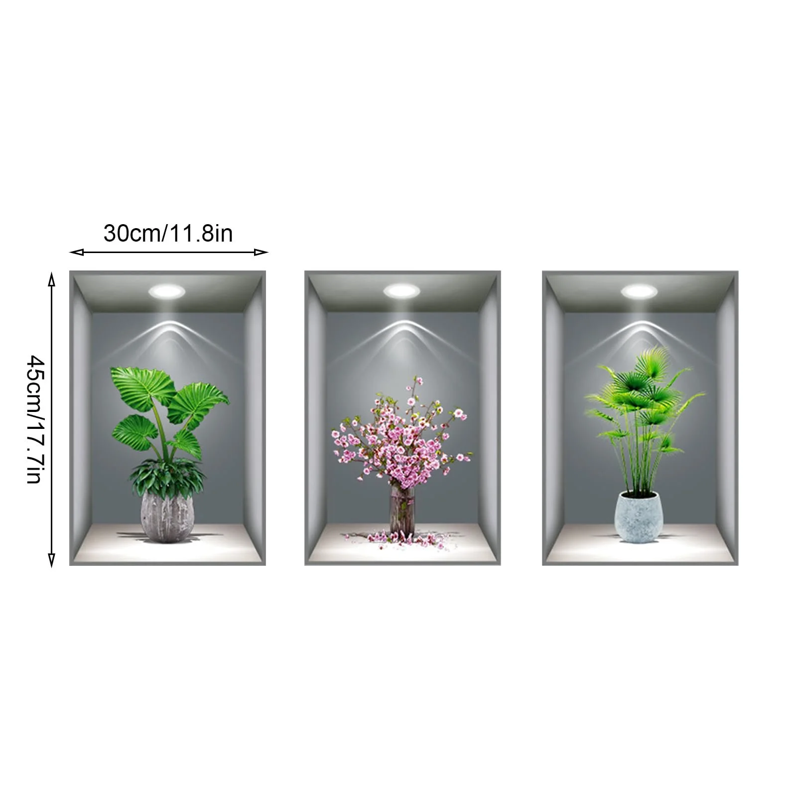 Набір наклейок на стіну 3D Vases Green Plant 30 x 45 см 3 шт, фото №2 Набір наклейок на стіну 3D Vases Green Plant 30 x 45 см 3 шт, фото №2
