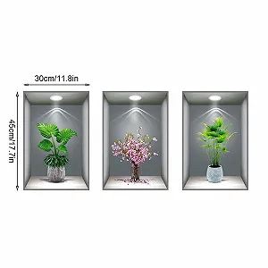 Набір наклейок на стіну 3D Vases Green Plant 30 x 45 см 3 шт synthetic.ua - Фото 1