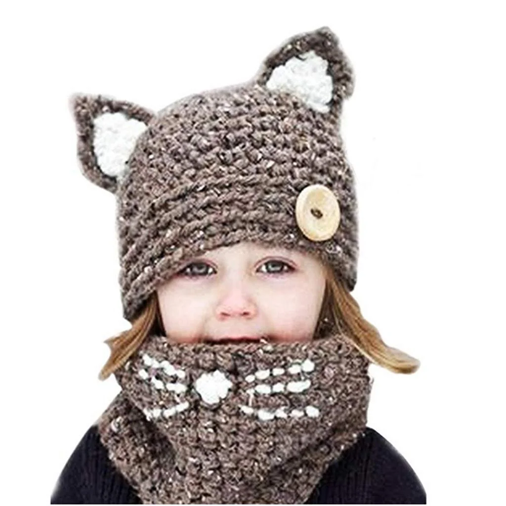 В'язана зимова шапка для дітей Z-YQL Кішка, тваринка Осіння зимова, фото №1