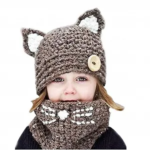 В'язана зимова шапка для дітей Z-YQL Кішка, тваринка Осіння зимова - Фото 1