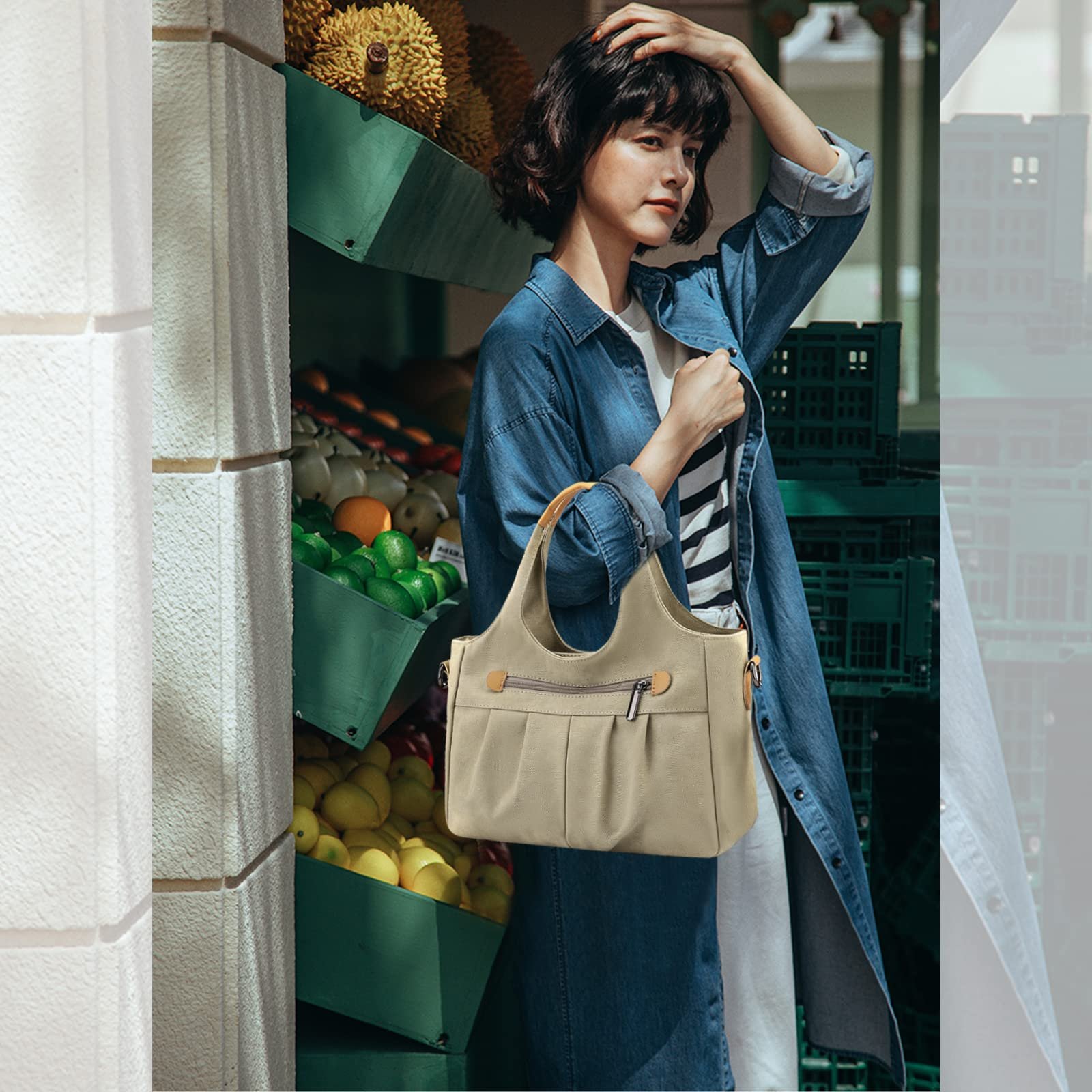 Сумка NICOLE & DORIS Холщова жіноча Багатокишенькова хакі, фото №2