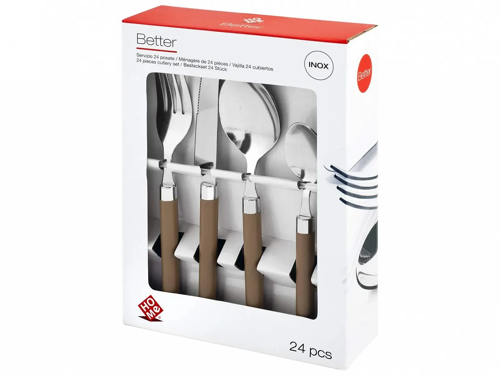 Набор столовых приборов Home Better 24 предмета, нержавеющая сталь, коричневый, фото №2