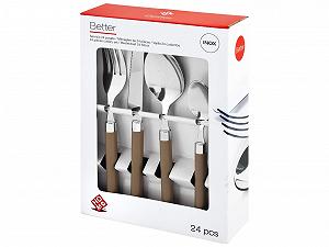 Набор столовых приборов Home Better 24 предмета, нержавеющая сталь, коричневый цена на synthetic.ua - Фото 1 Набор столовых приборов Home Better 24 предмета, нержавеющая сталь, коричневый synthetic.ua - Фото 1