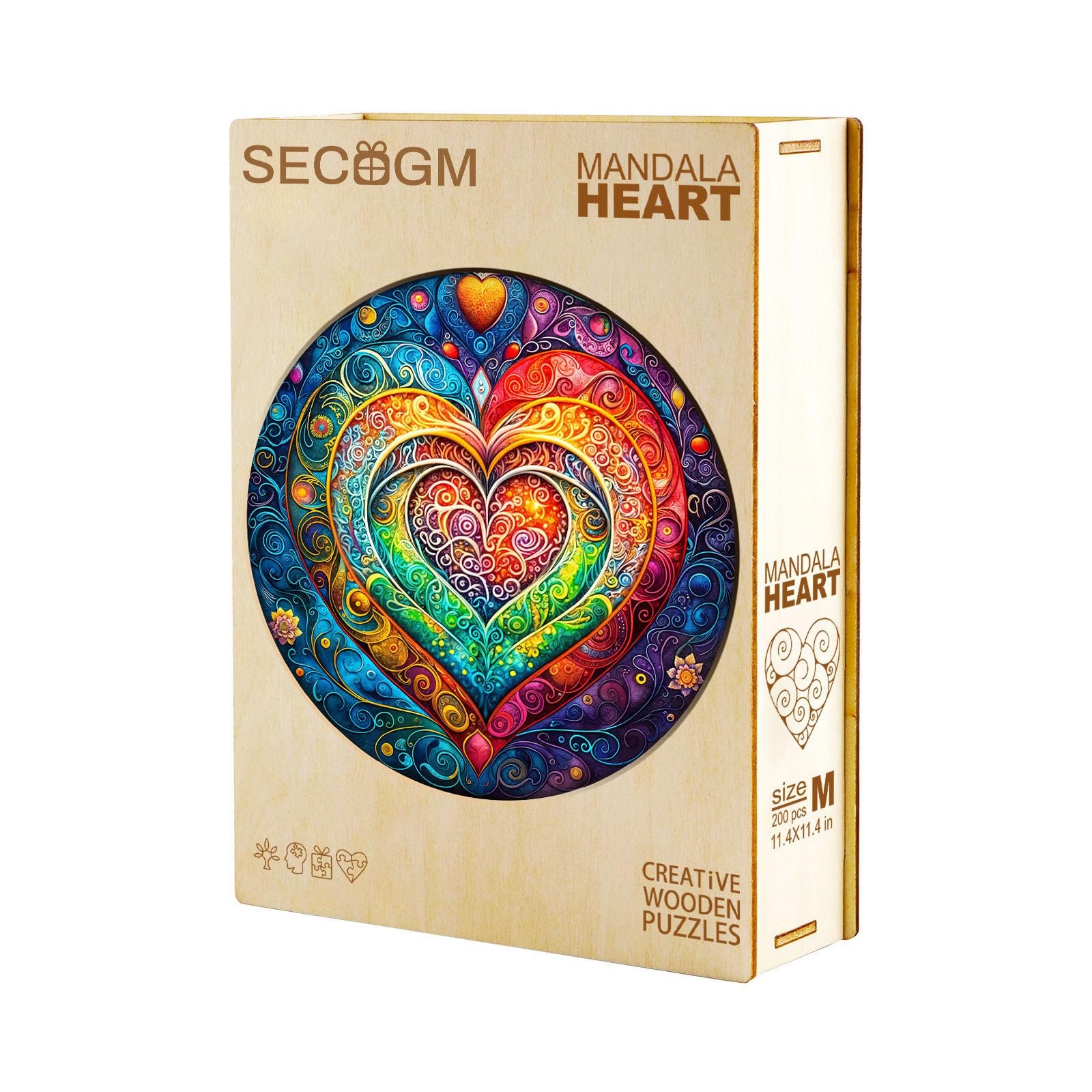 Дерев'яний пазл SECOGM Серце мандала 100 елементів 21,5 x 21,5 см нерегулярної форми Подарункова коробка, фото №6 Дерев'яний пазл SECOGM Серце мандала 100 елементів 21,5 x 21,5 см нерегулярної форми Подарункова коробка, фото №6