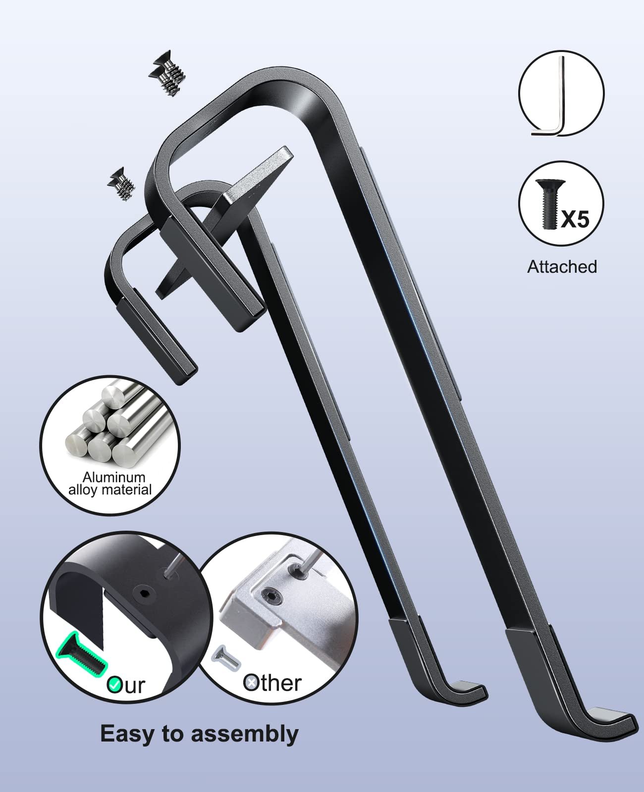 Подставка для ноутбука Soqool, эргономичная, алюминиевая, с вентиляцией, совместима с MacBook Air/Pro, Lenovo, Huawei, Acer, Dell, HP (10-17 дюймов), фото №7