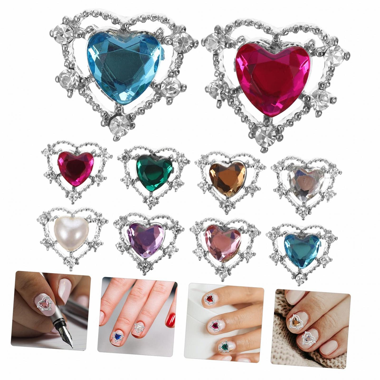 Стразы для ногтей FRCOLOR 10 шт., Cердцевидные патчи, разноцветные стразы для маникюра, роскошные подвески для украшений ногтей, серебряные смешанные цвета для креативного дизайна ногтей, фото №9