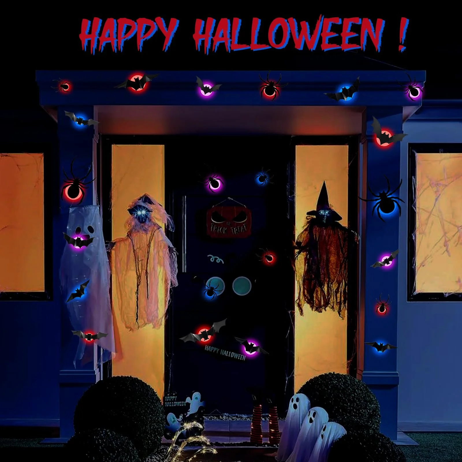 Наклейки для стін Хелловін Кажани 12 шт та Павуки 10 шт 3D Світяться в темряві, фото №7