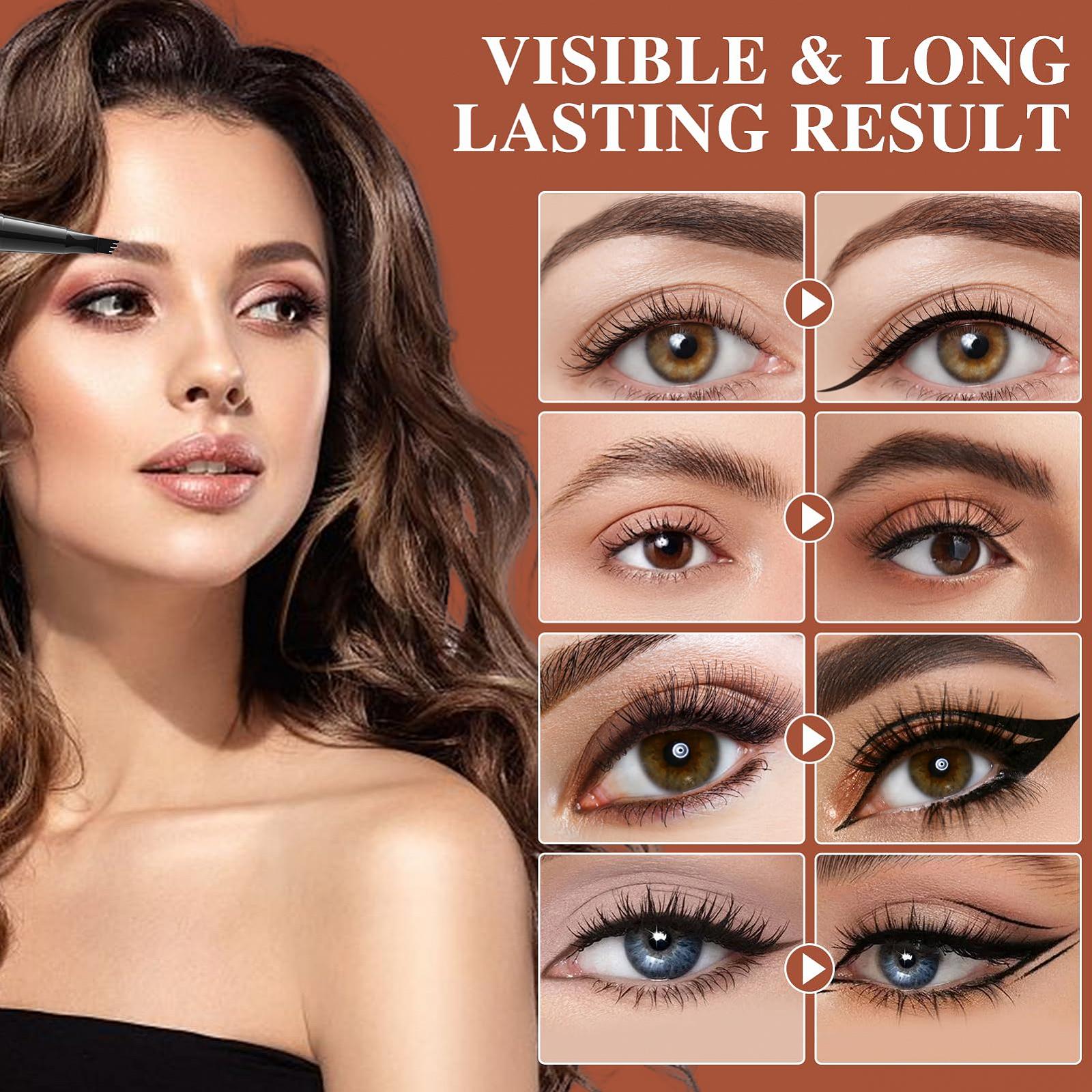 Карандаш для бровей Microblading 2-в-1 с двумя концами 4-зубчатые микро-вилочные наконечники черный, фото №4