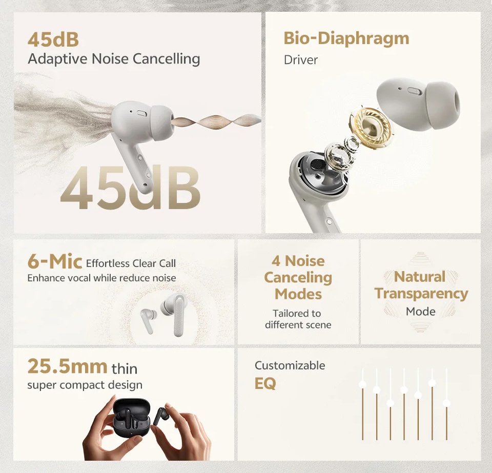 Навушники QCY Buds ANC Black -45dB BT5.4 Multipoint 6 мікрофонів з AI, фото №4